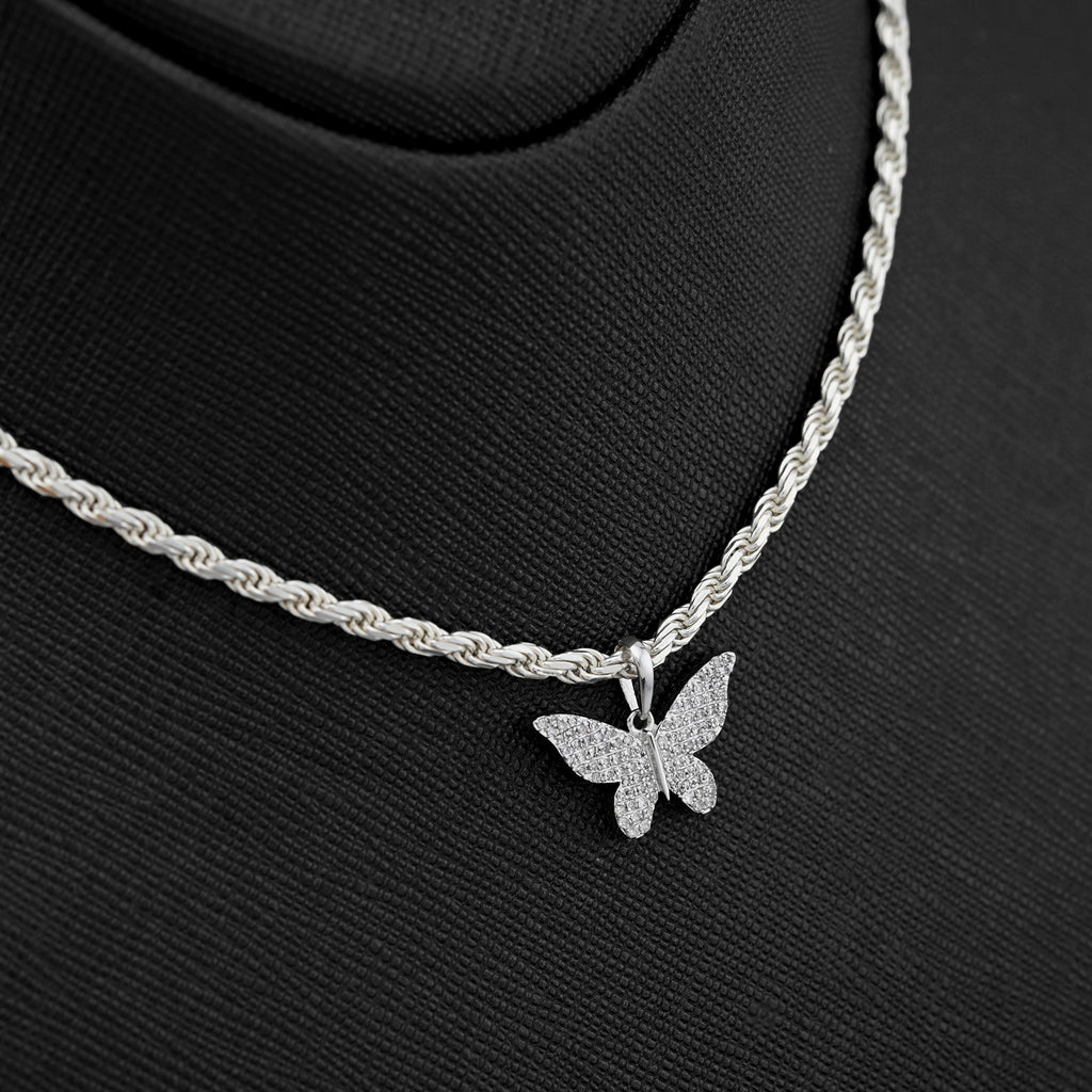 10K White Gold 0.26CT Natural Diamond Butterfly pendant Women Charm