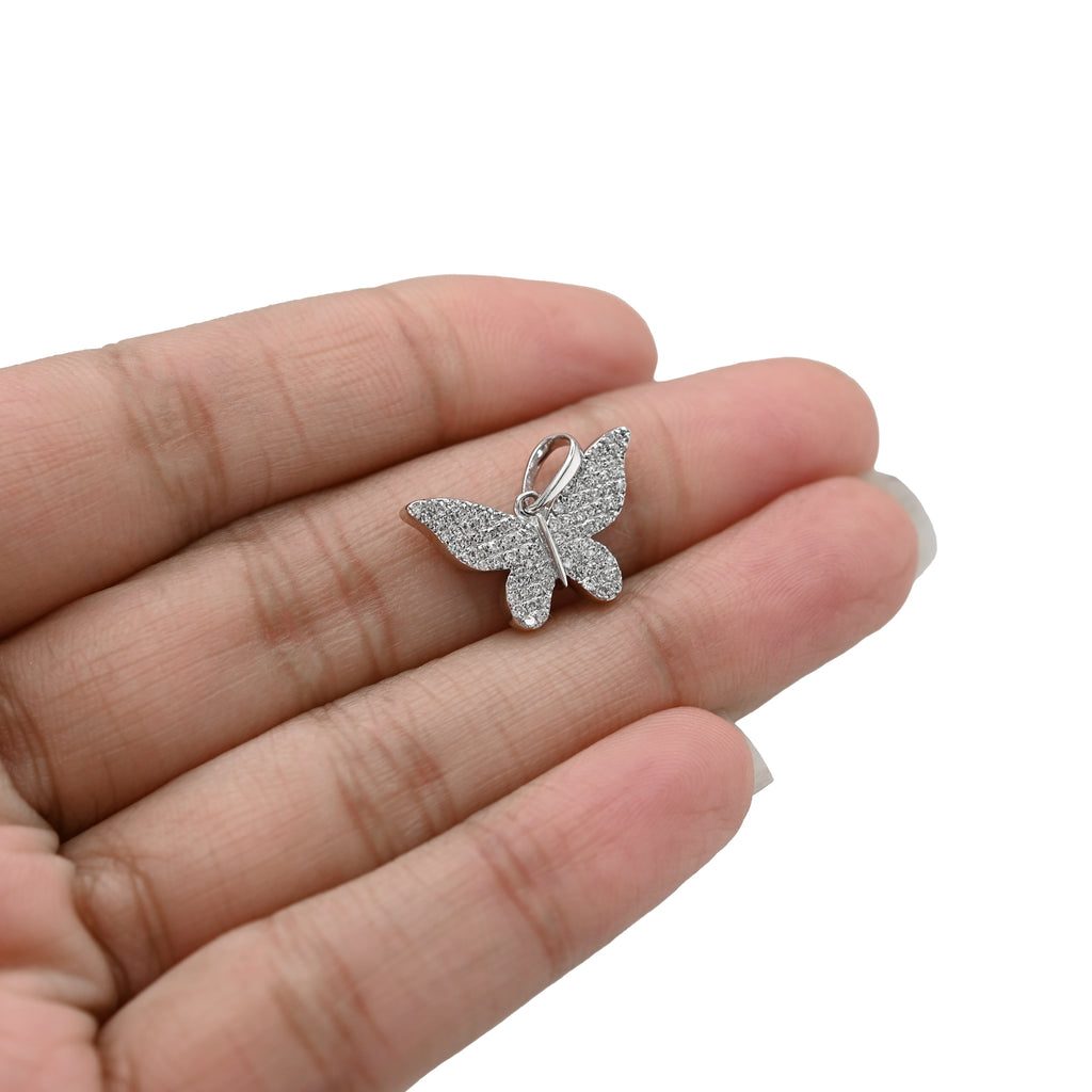 10K White Gold 0.26CT Natural Diamond Butterfly pendant Women Charm