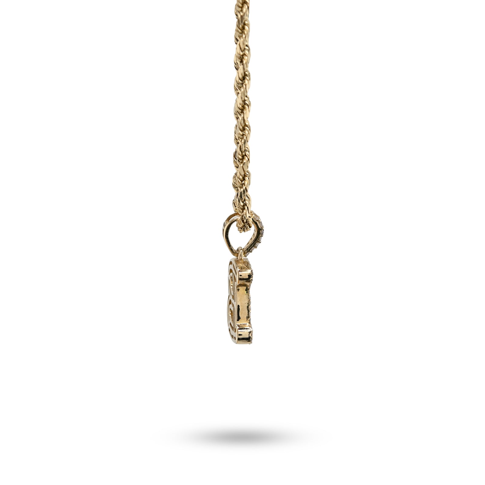 10K Yellow Gold 3/8 CTW Natural Diamond "B" Initial Pendant Round/Baguette Diamond Charm