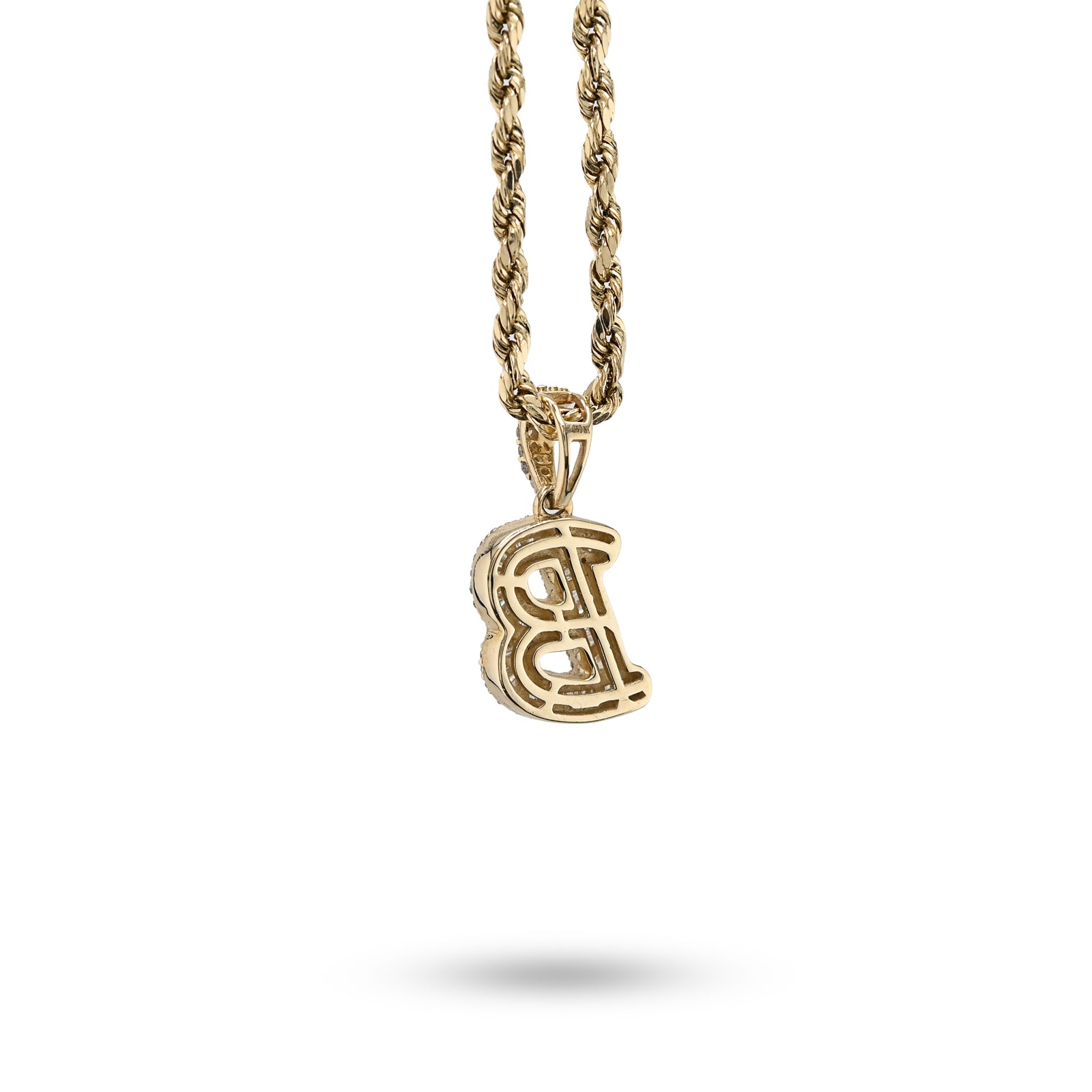 10K Yellow Gold 3/8 CTW Natural Diamond "B" Initial Pendant Round/Baguette Diamond Charm