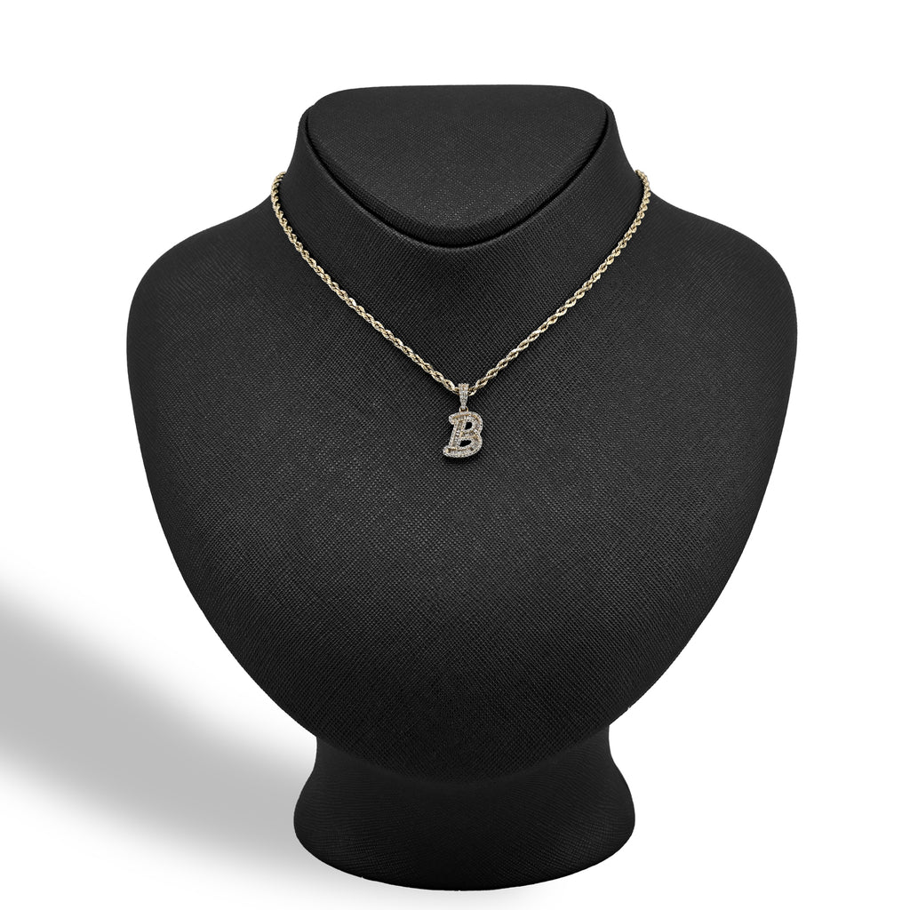 10K Yellow Gold 3/8 CTW Natural Diamond "B" Initial Pendant Round/Baguette Diamond Charm