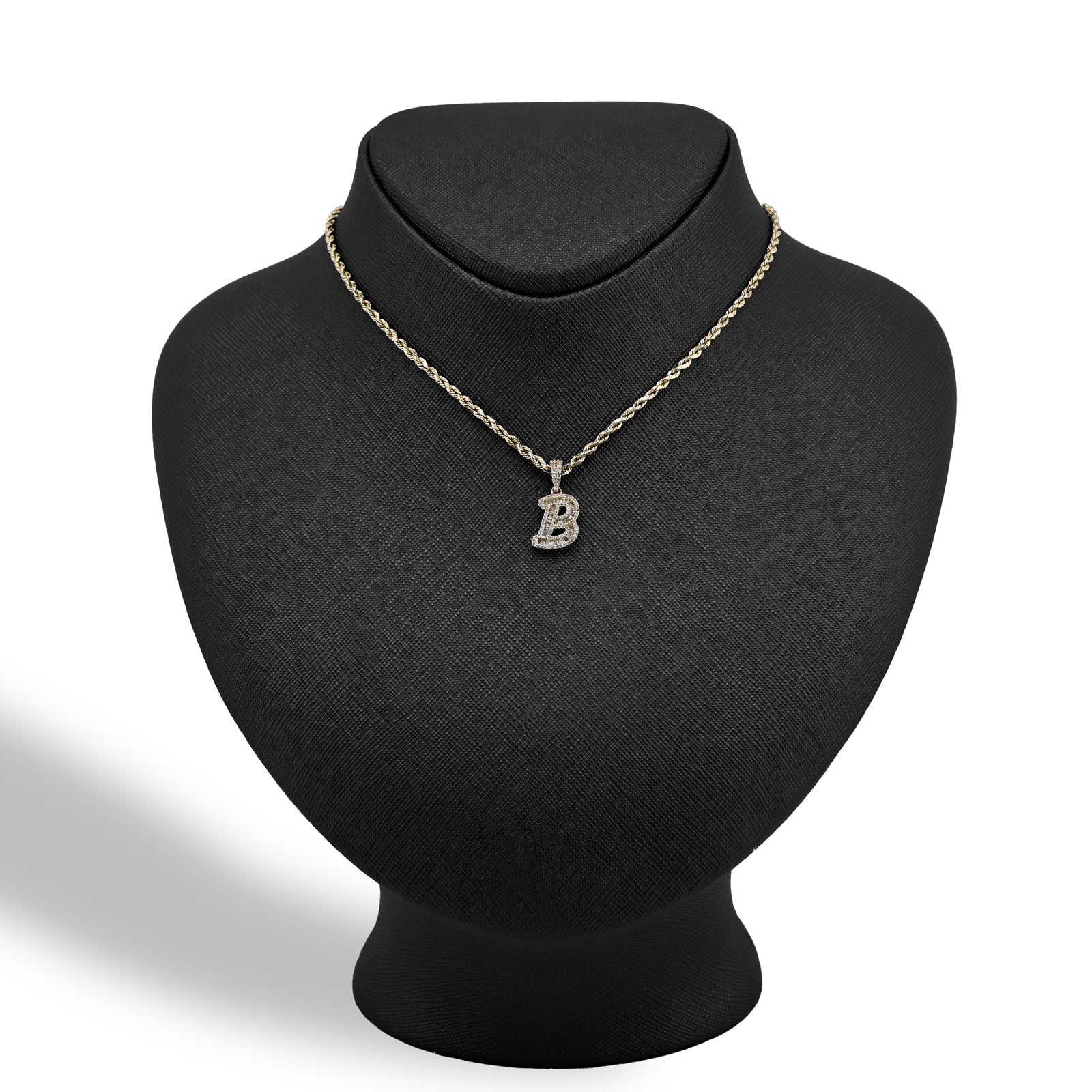 10K Yellow Gold 3/8 CTW Natural Diamond "B" Initial Pendant Round/Baguette Diamond Charm