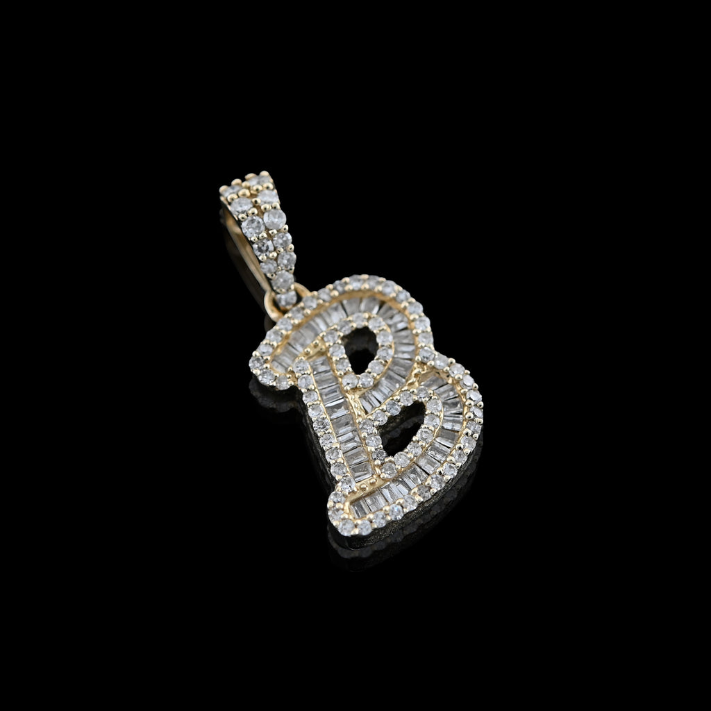10K Yellow Gold 3/8 CTW Natural Diamond "B" Initial Pendant Round/Baguette Diamond Charm