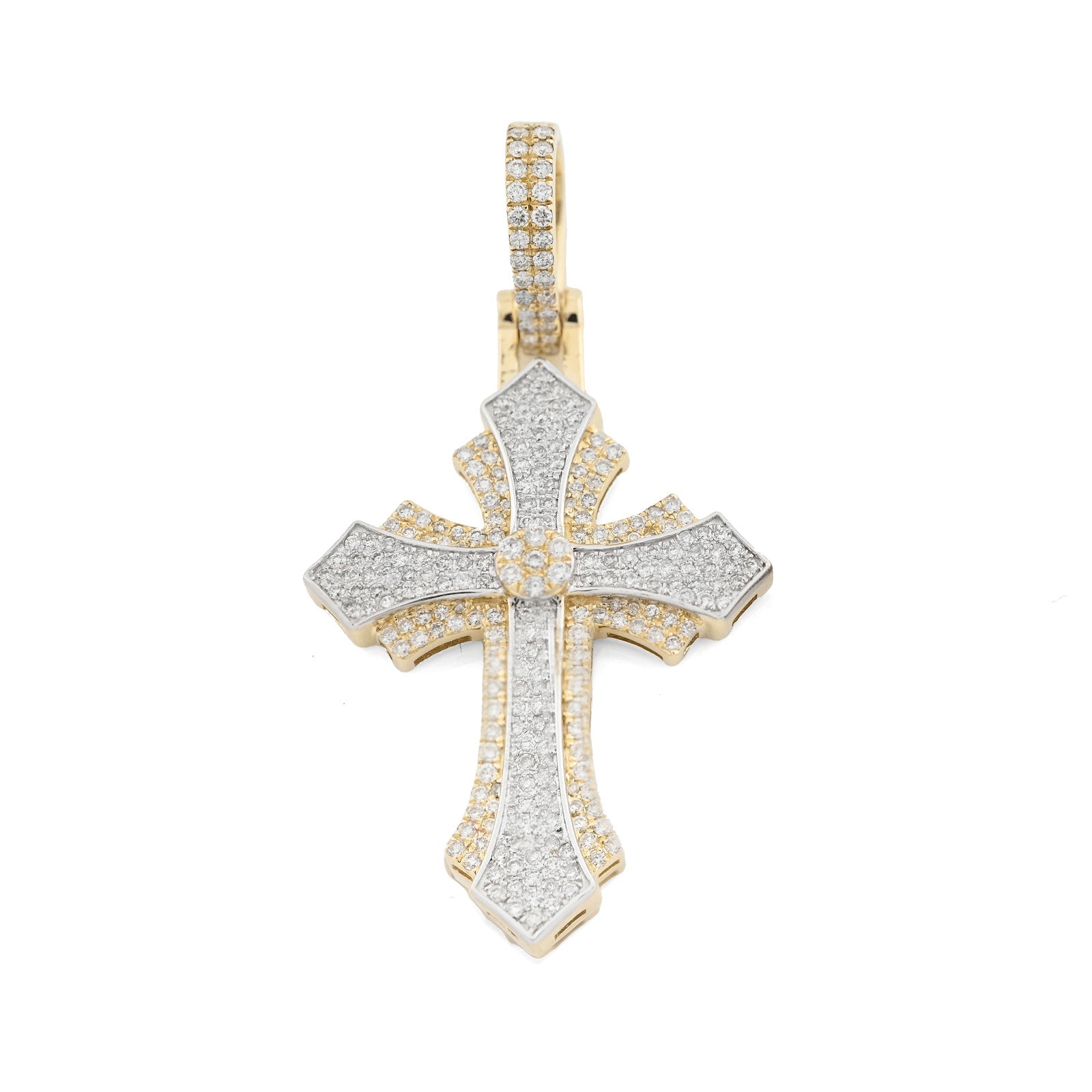 10K Yellow & White Gold 2 Tone 0.90 CT Natural Diamond Religious Cross Pendant Men's Charm