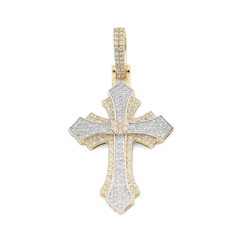 10K Yellow & White Gold 2 Tone 0.90 CT Natural Diamond Religious Cross Pendant Men's Charm