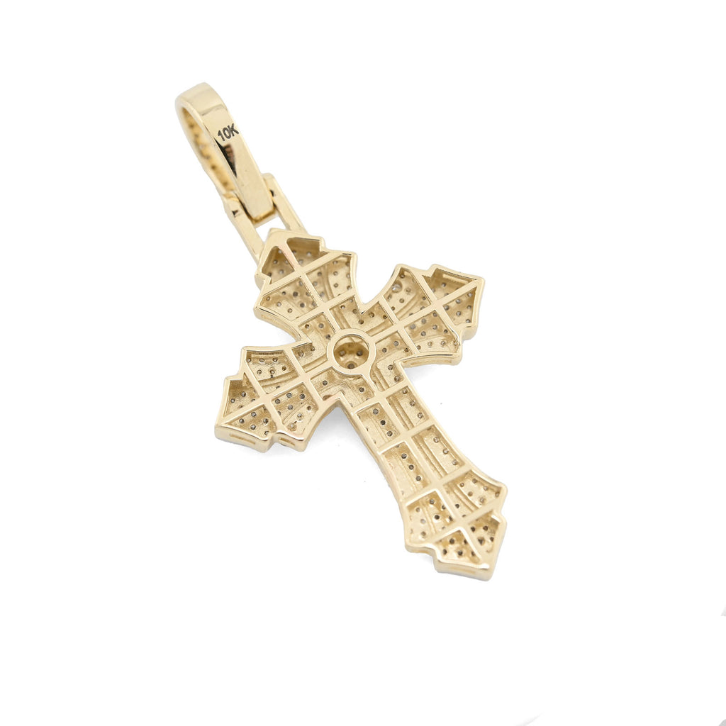 10K Yellow & White Gold 2 Tone 0.90 CT Natural Diamond Religious Cross Pendant Men's Charm