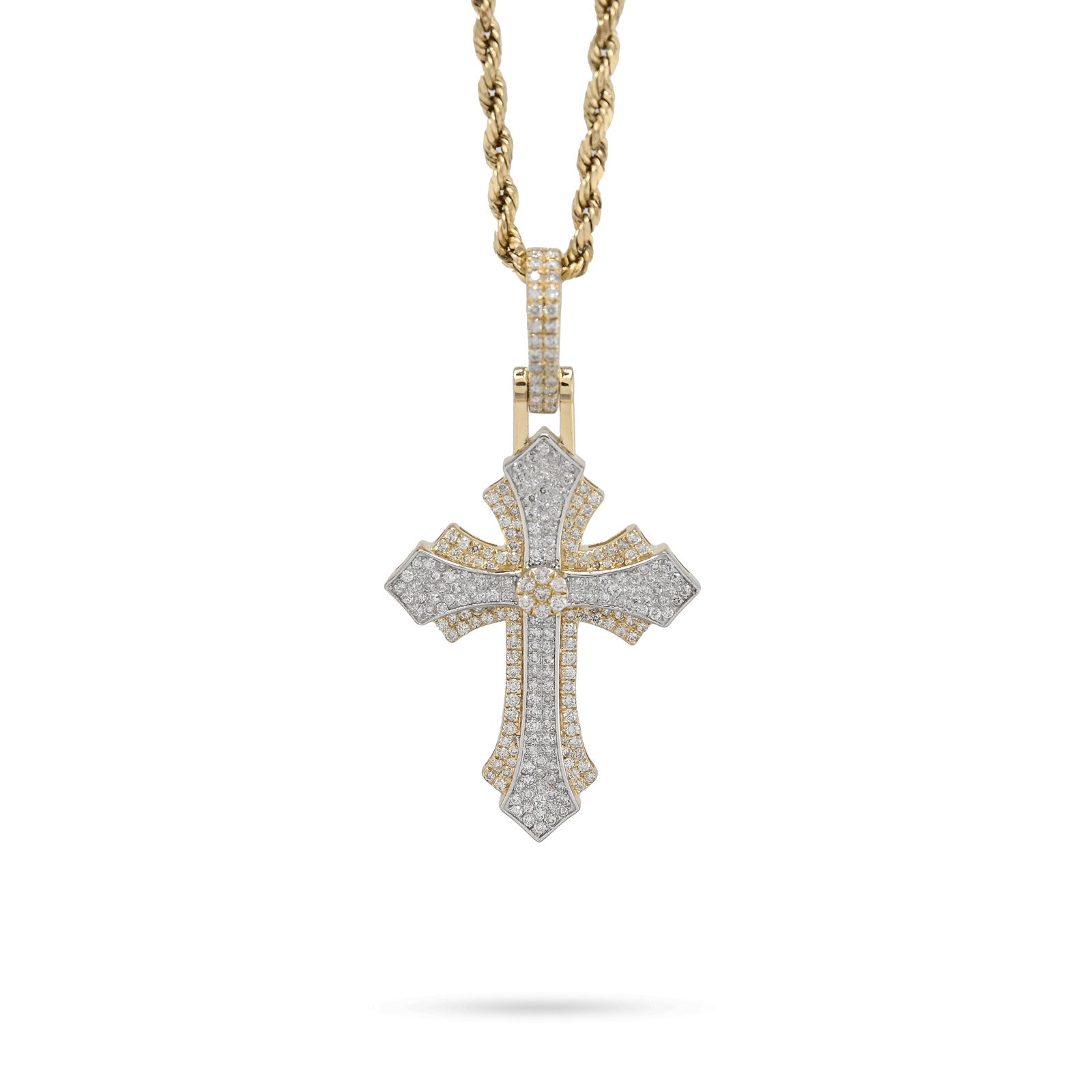 10K Yellow & White Gold 2 Tone 0.90 CT Natural Diamond Religious Cross Pendant Men's Charm