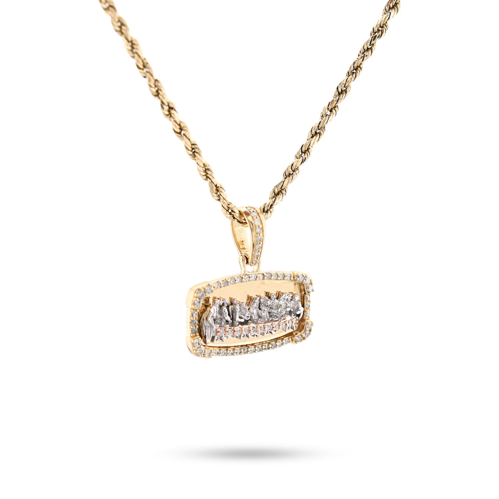 10K Yellow Gold 0.94 CT Round Natural Diamond Last Supper Pendant Men Women 22.1 MM Charm 4.2 g