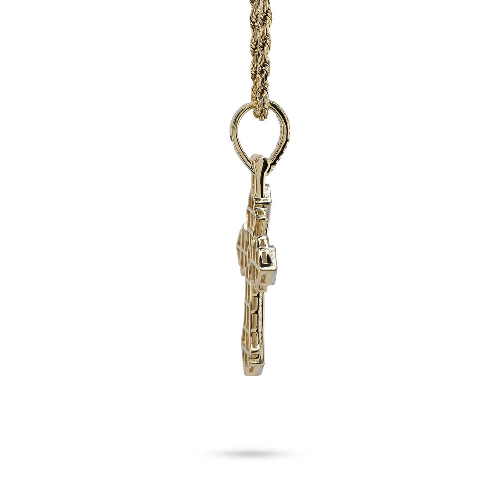 10K Yellow & White Gold 2 Tone 0.90 CT Natural Diamond Religious Cross Pendant Men's Charm
