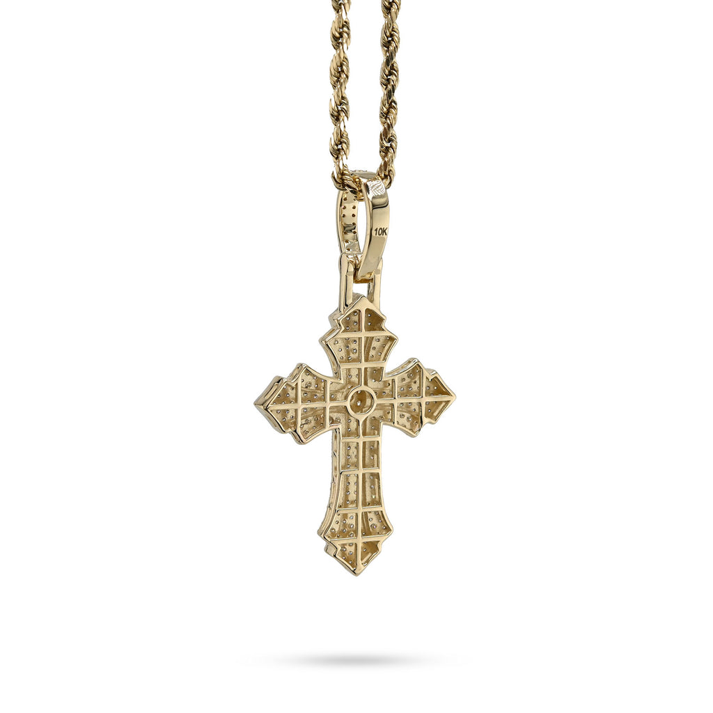 10K Yellow & White Gold 2 Tone 0.90 CT Natural Diamond Religious Cross Pendant Men's Charm
