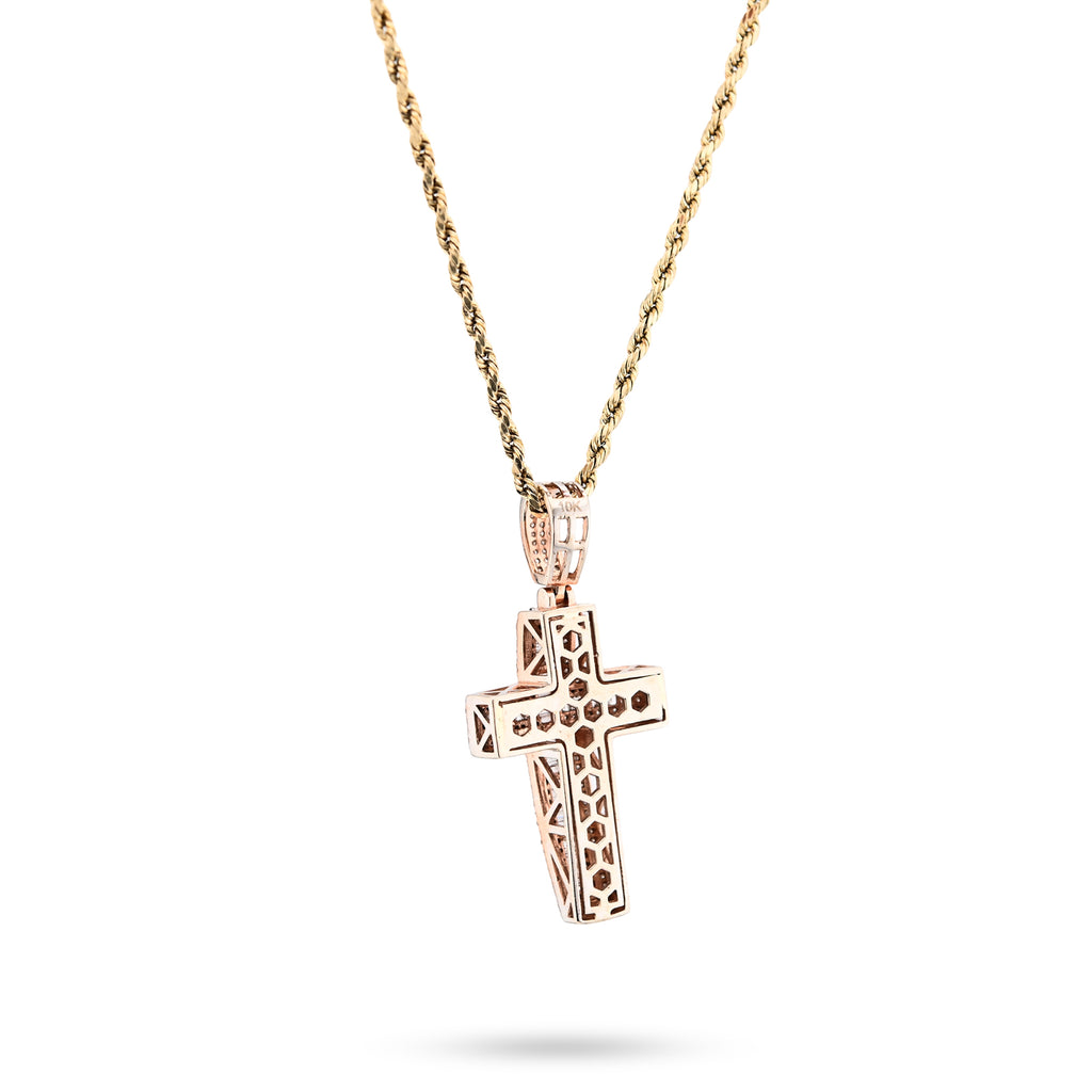 10K Rose Gold 2 CT Round & Baguette Natural Diamond Cross Religious Pendant 5.9 g Men Charm