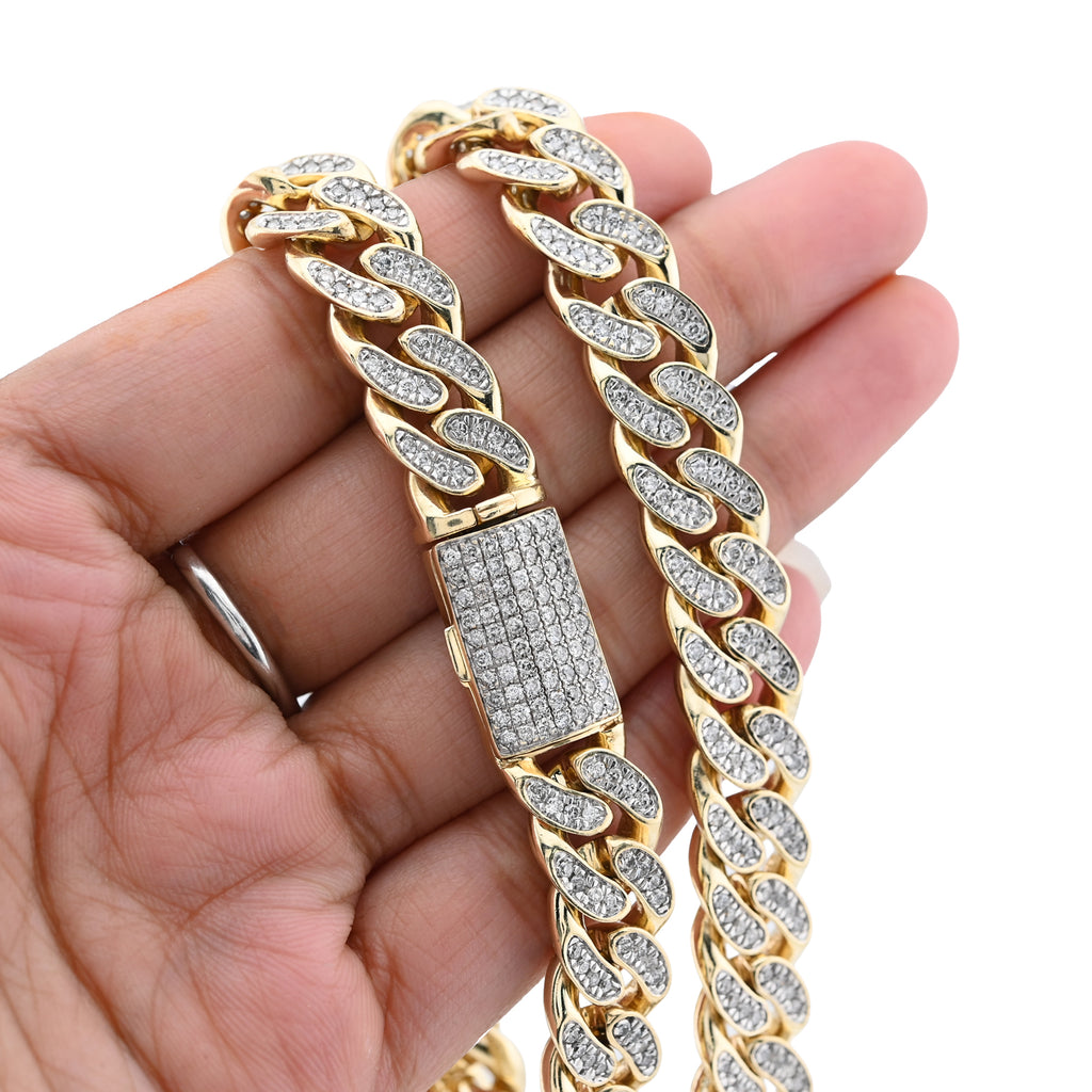 10K Yellow Gold 9.7 CT Natural Diamond Cuban Link Chain 11.5 MM 22" Men Necklace 128.6 g