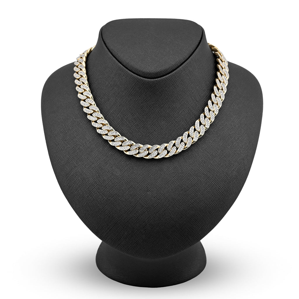 10K Yellow Gold 9.7 CT Natural Diamond Cuban Link Chain 11.5 MM 22" Men Necklace 128.6 g