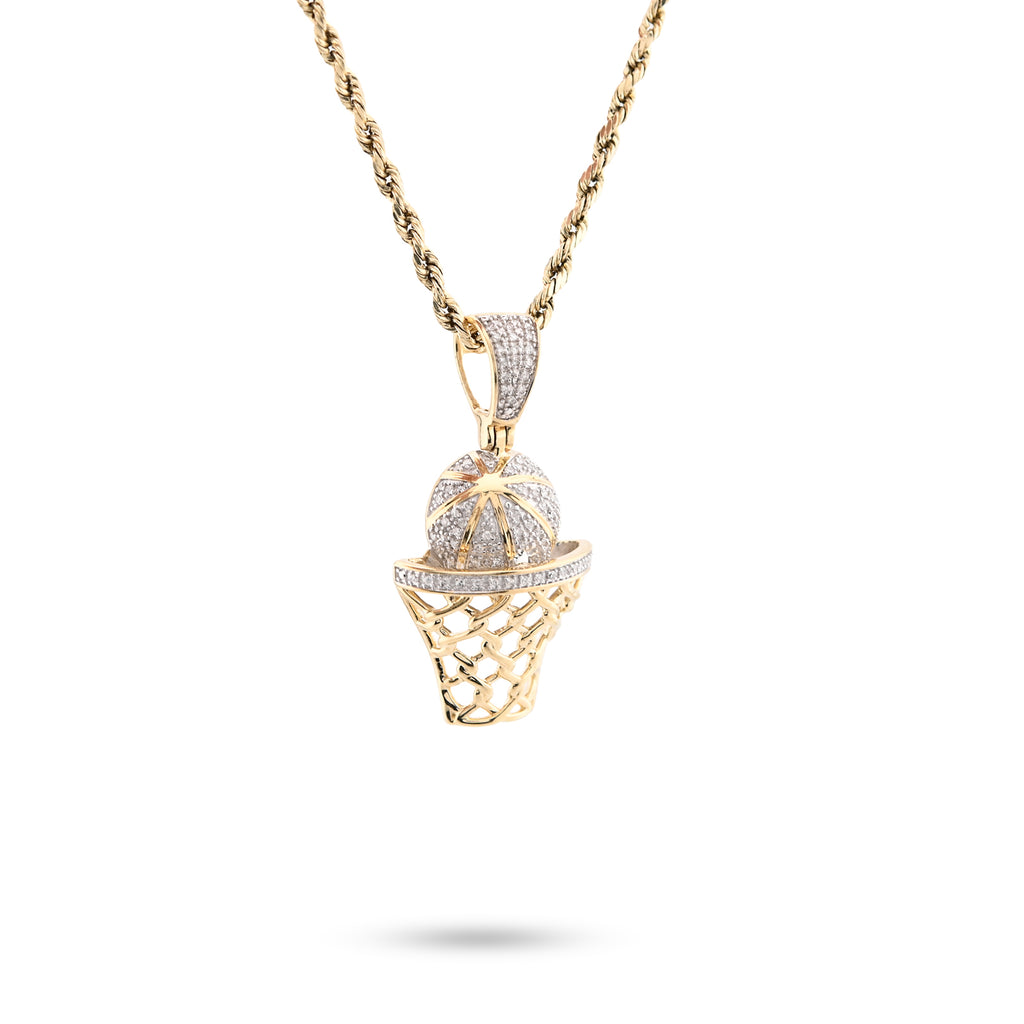 10K Yellow Gold 0.20 CT Natural Diamond Basketball & Net Charm 34.4 MM Men Pendant