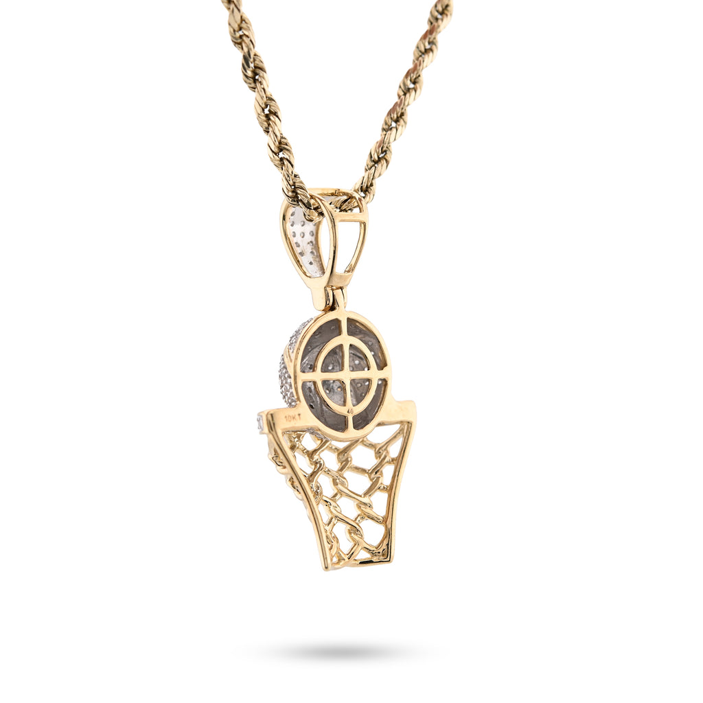 10K Yellow Gold 0.20 CT Natural Diamond Basketball & Net Charm 34.4 MM Men Pendant