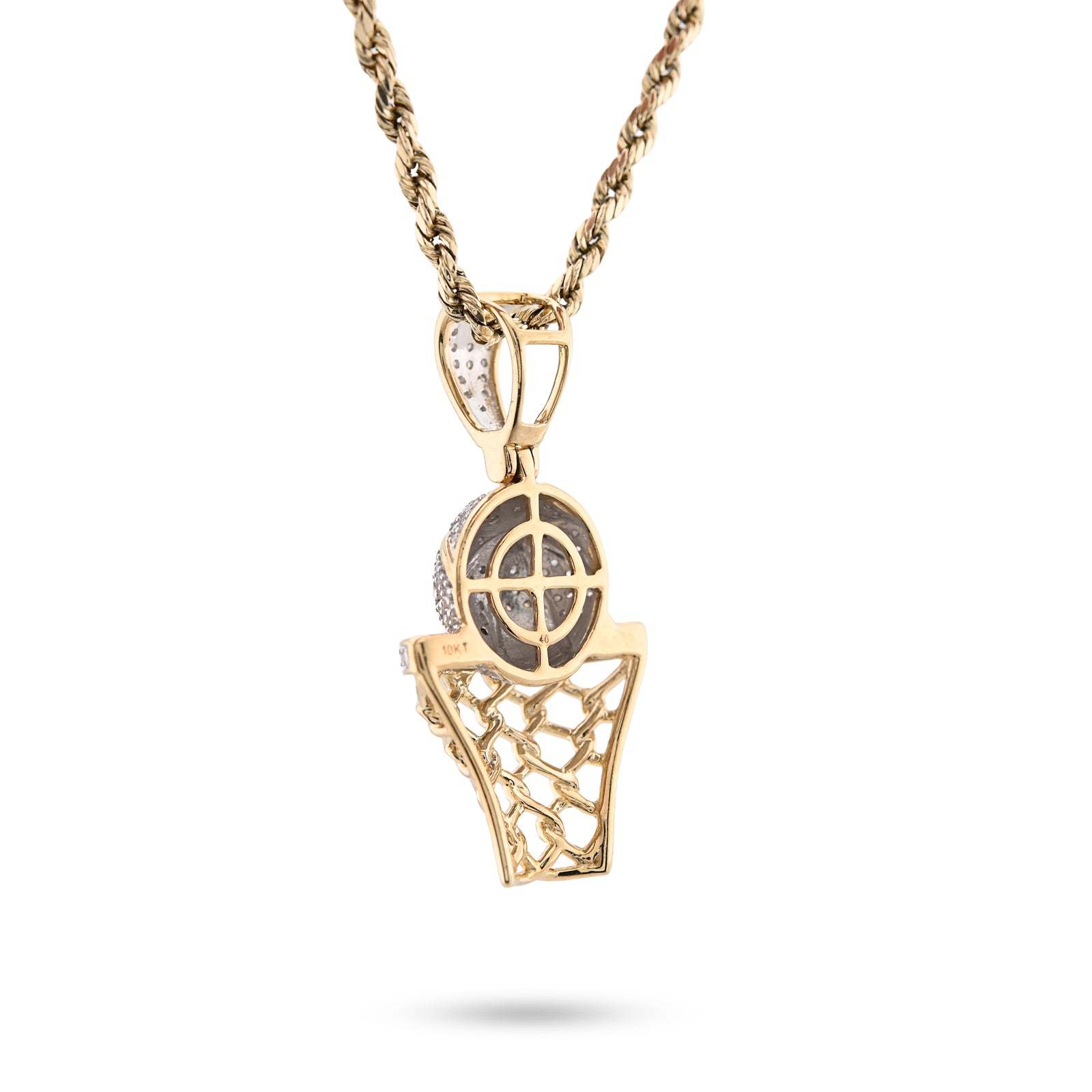 10K Yellow Gold 0.20 CT Natural Diamond Basketball & Net Charm 34.4 MM Men Pendant