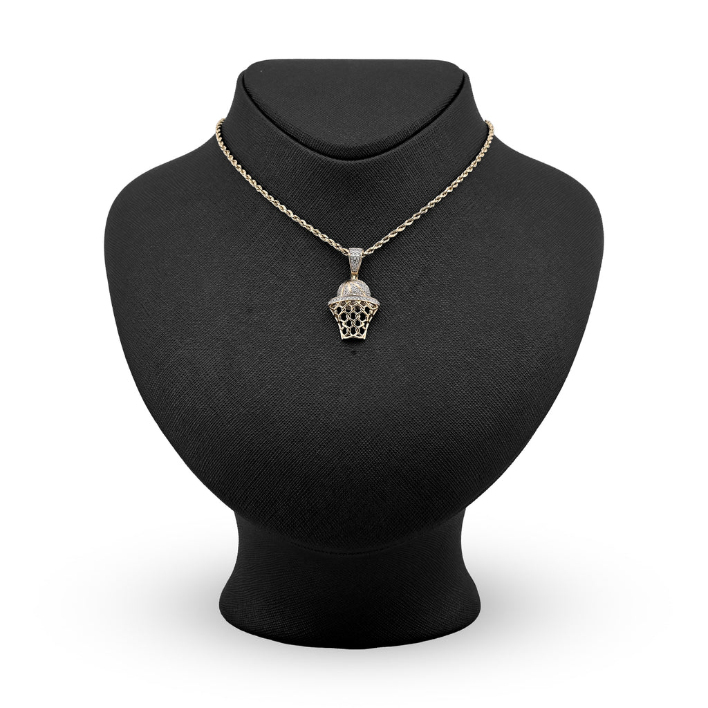 10K Yellow Gold 0.20 CT Natural Diamond Basketball & Net Charm 34.4 MM Men Pendant