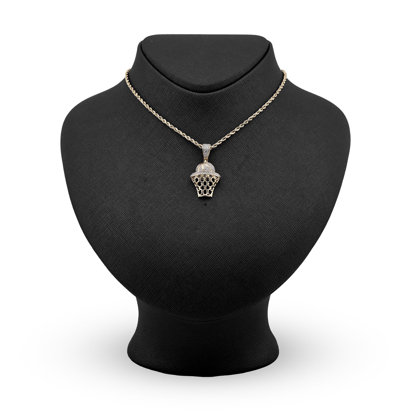 10K Yellow Gold 0.20 CT Natural Diamond Basketball & Net Charm 34.4 MM Men Pendant