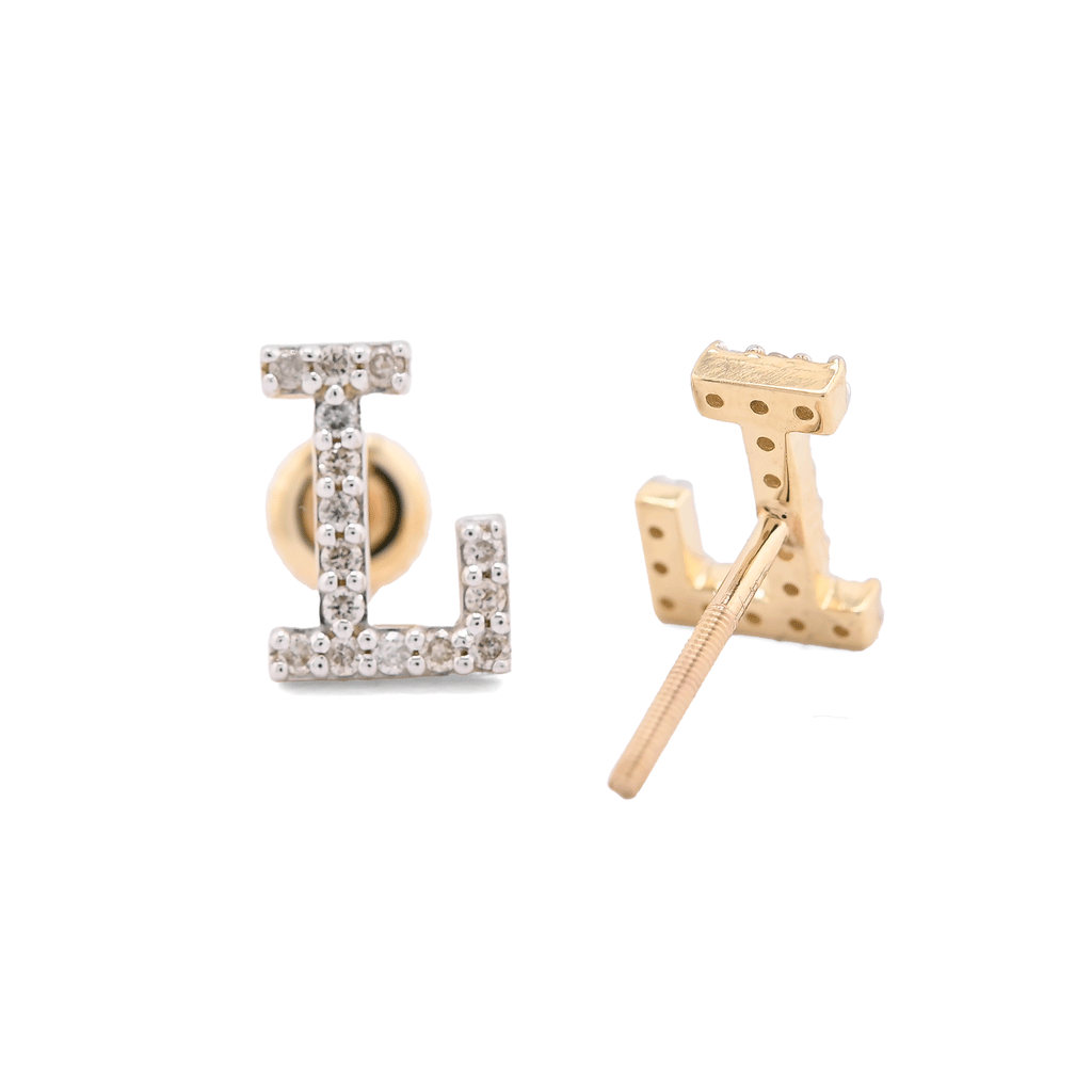 10K Yellow Gold "L" Initial 0.26CT Natural Diamond Stud Alphabet Earring