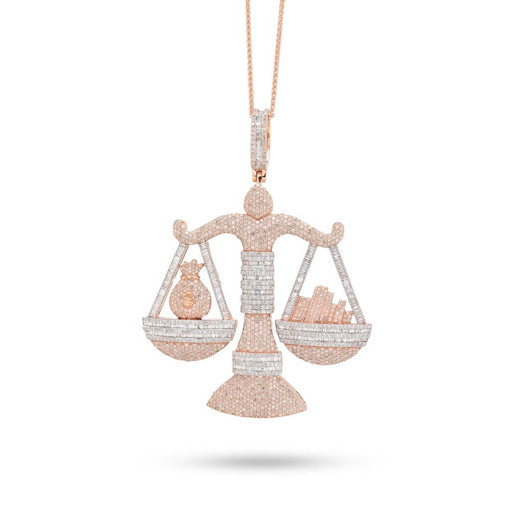 10K Rose Gold 5.17 CT Natural Diamond Libra Scale Pendant Men's Charm