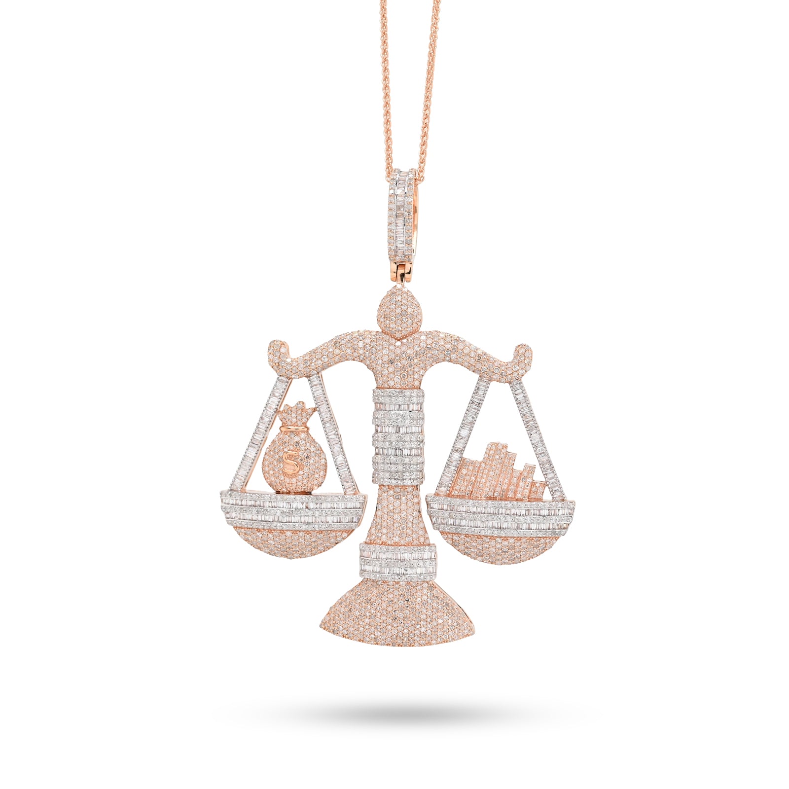 10K Rose Gold 5.17 CT Natural Diamond Libra Scale Pendant Men's Charm