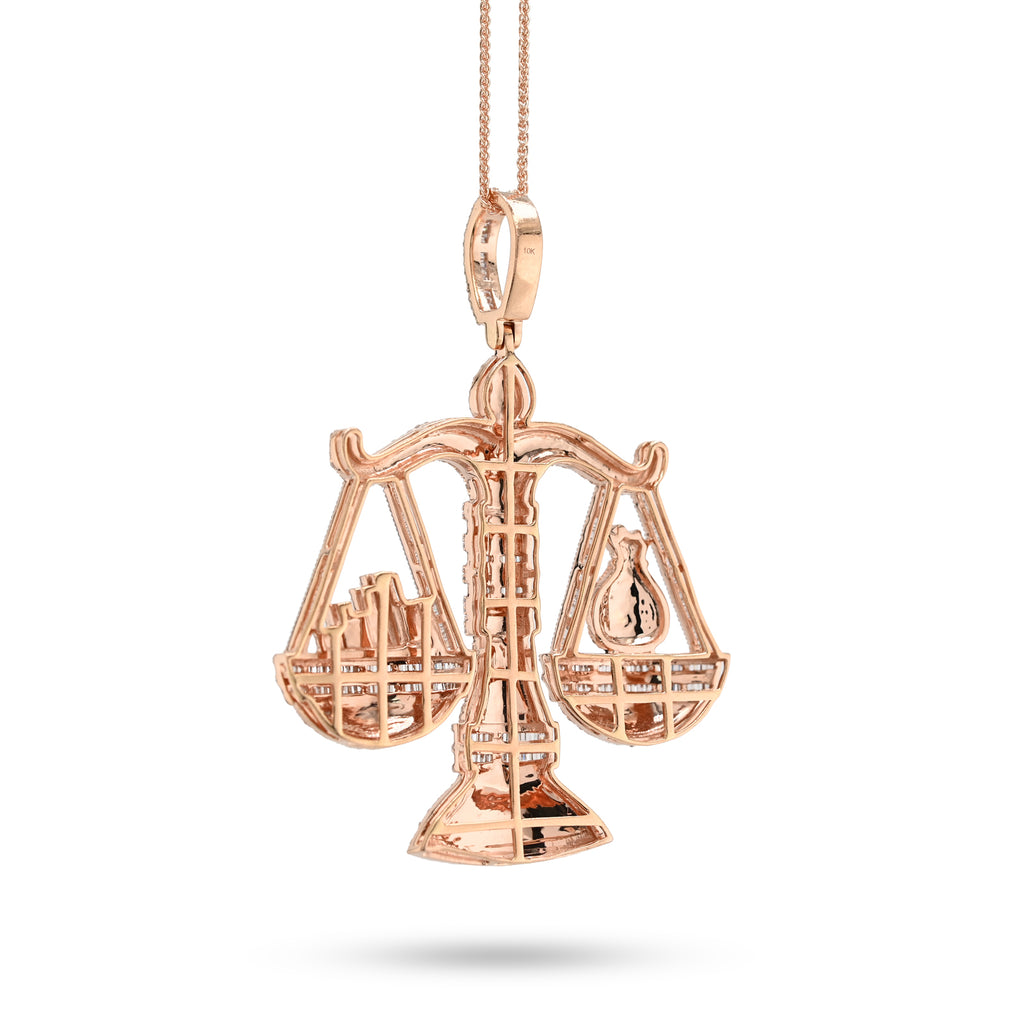 10K Rose Gold 5.17 CT Natural Diamond Libra Scale Pendant Men's Charm