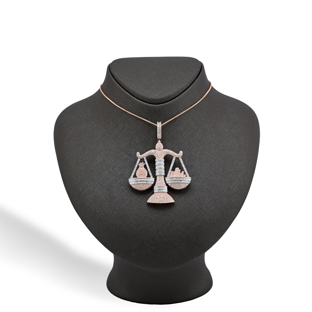 10K Rose Gold 5.17 CT Natural Diamond Libra Scale Pendant Men's Charm