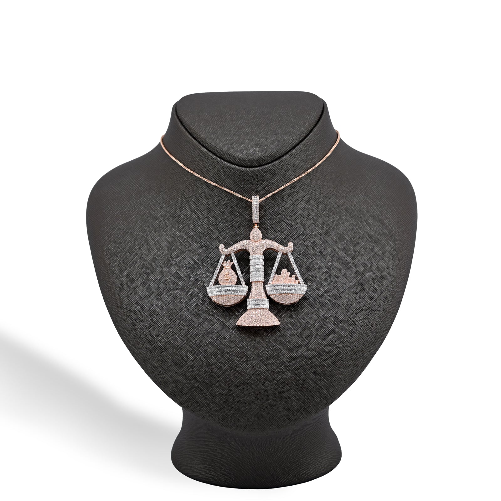 10K Rose Gold 5.17 CT Natural Diamond Libra Scale Pendant Men's Charm