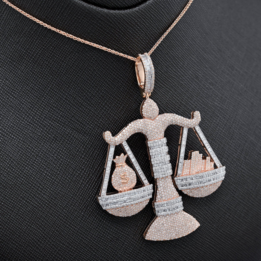 10K Rose Gold 5.17 CT Natural Diamond Libra Scale Pendant Men's Charm