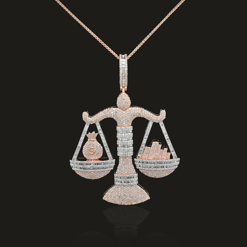 10K Rose Gold 5.17 CT Natural Diamond Libra Scale Pendant Men's Charm