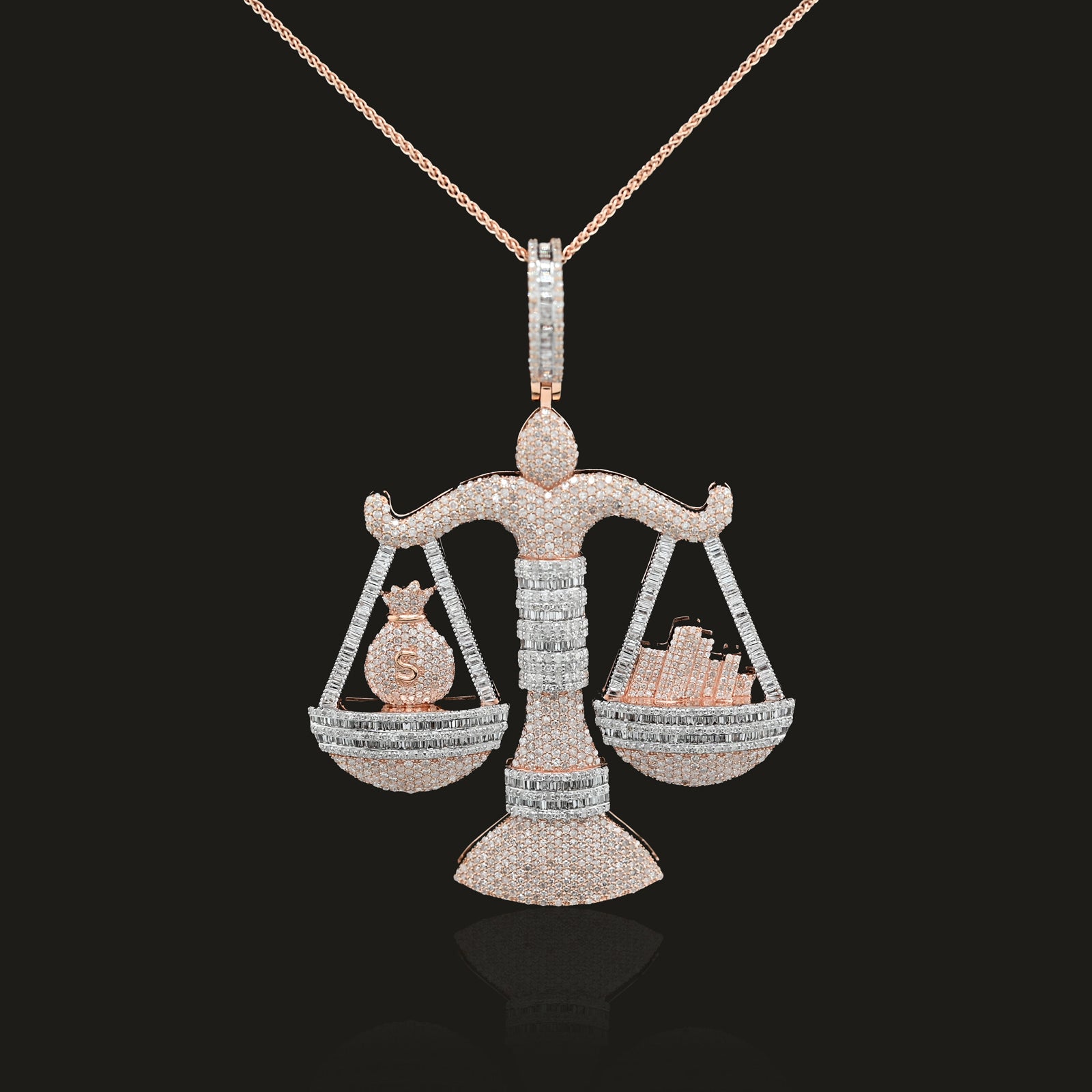10K Rose Gold 5.17 CT Natural Diamond Libra Scale Pendant Men's Charm