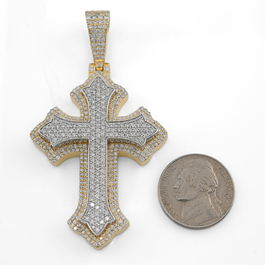 10K Yellow & White Gold 5 CT Natural Diamond Religious Cross Pendant Men Women Charm