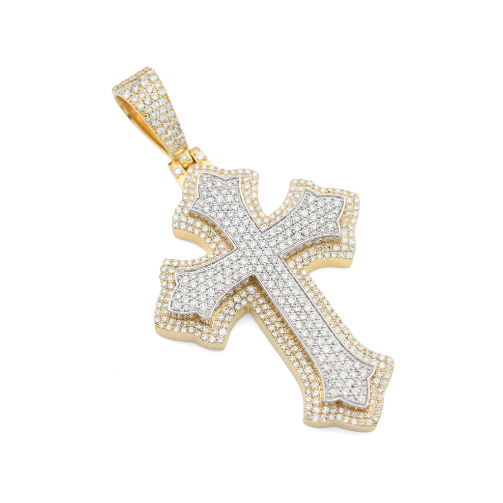 10K Yellow & White Gold 5 CT Natural Diamond Religious Cross Pendant Men Women Charm