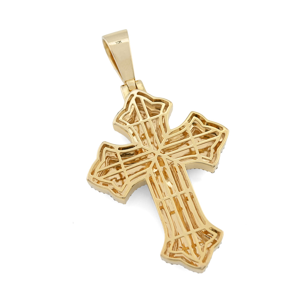 10K Yellow & White Gold 5 CT Natural Diamond Religious Cross Pendant Men Women Charm