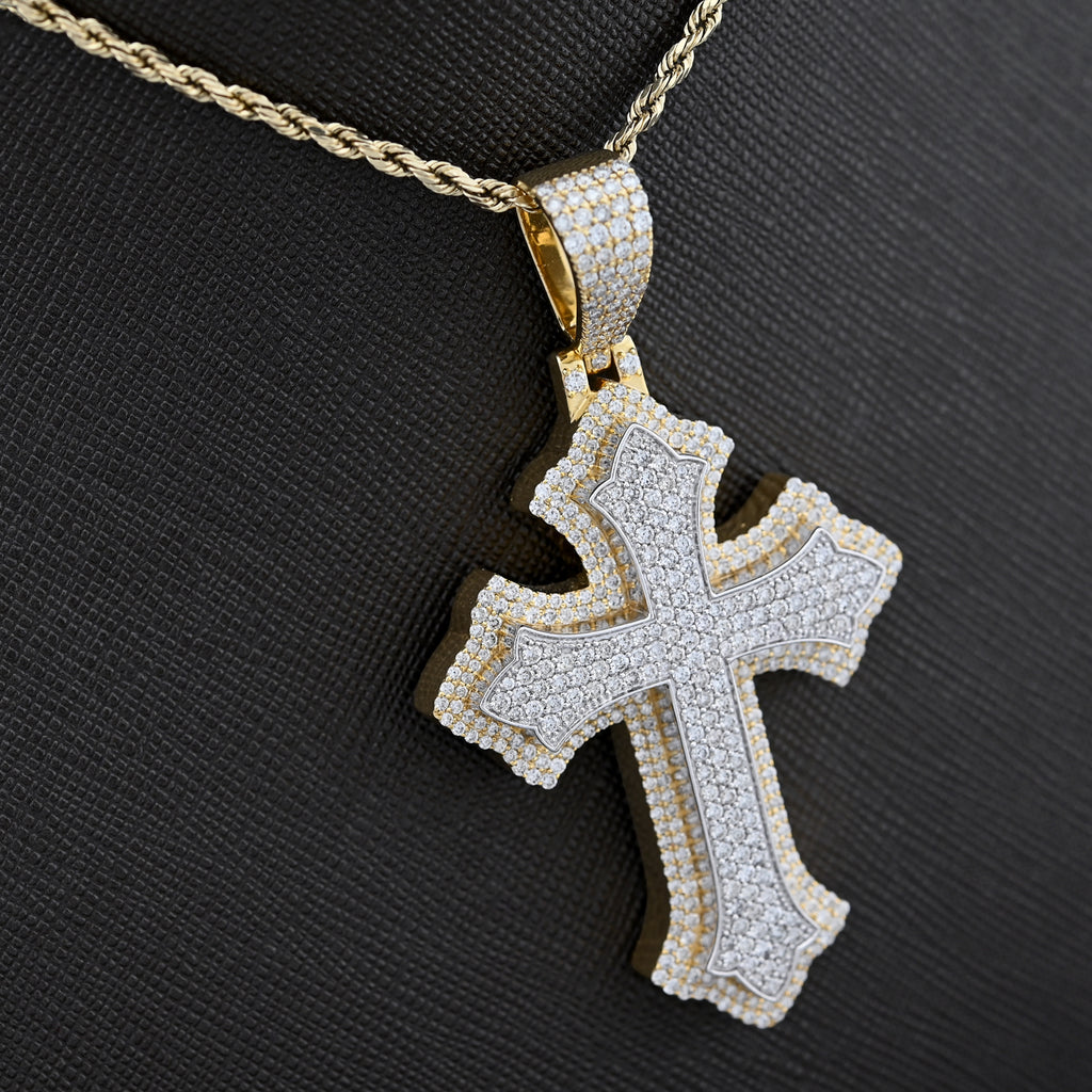 10K Yellow & White Gold 5 CT Natural Diamond Religious Cross Pendant Men Women Charm