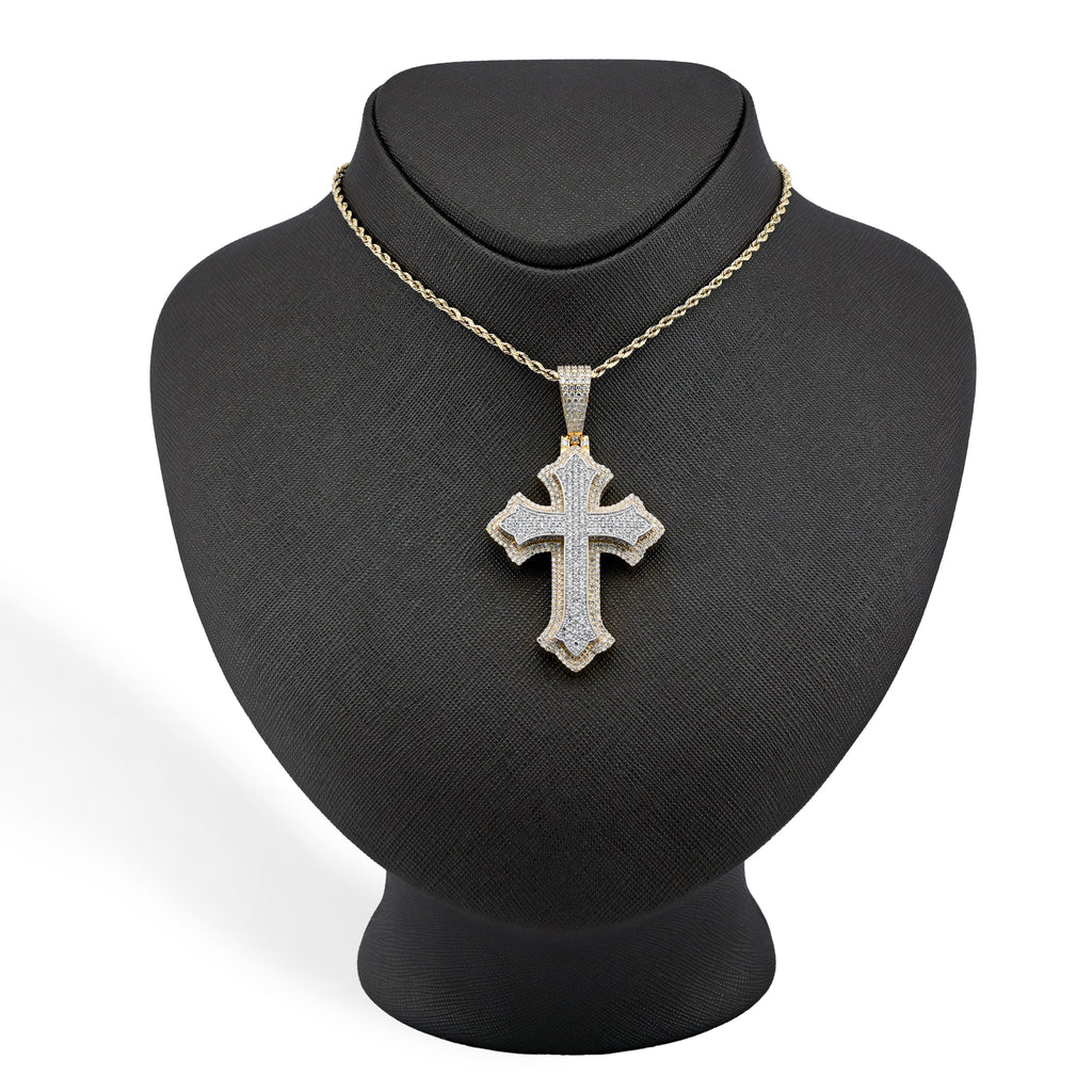 10K Yellow & White Gold 5 CT Natural Diamond Religious Cross Pendant Men Women Charm