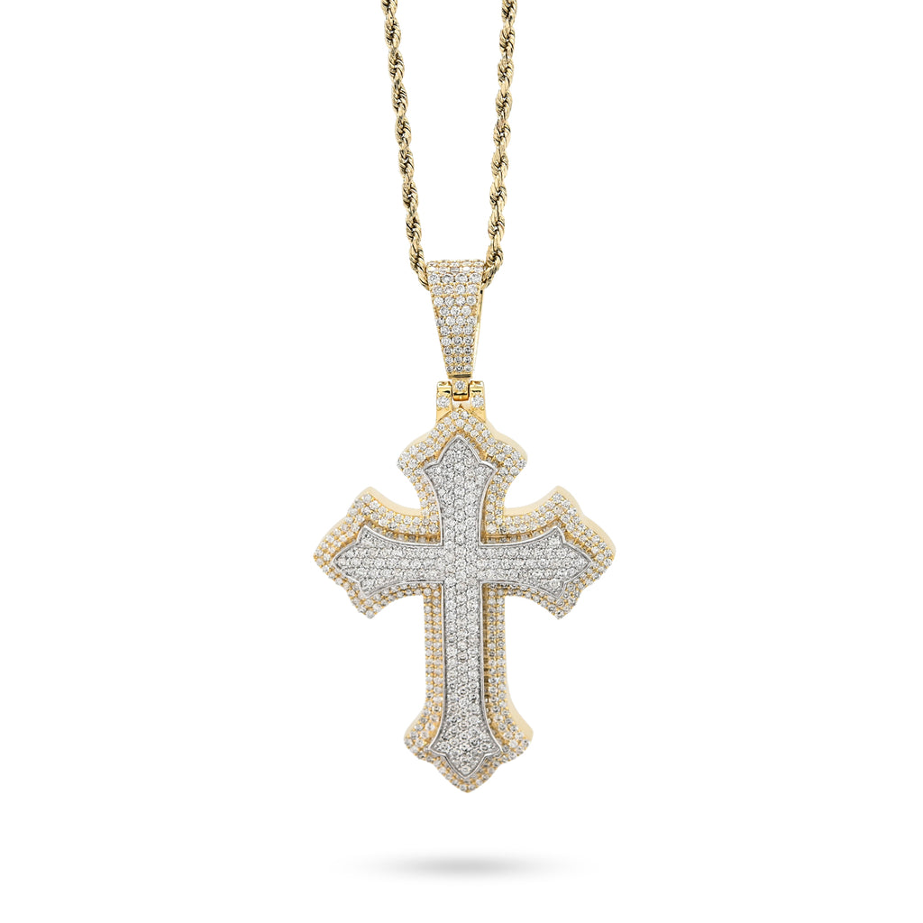 10K Yellow & White Gold 5 CT Natural Diamond Religious Cross Pendant Men Women Charm