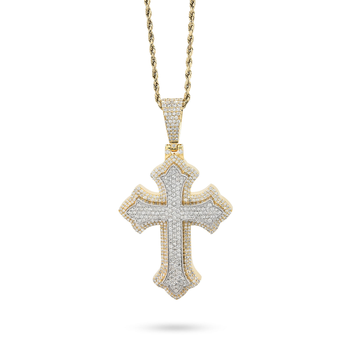 10K Yellow & White Gold 5 CT Natural Diamond Religious Cross Pendant Men Women Charm