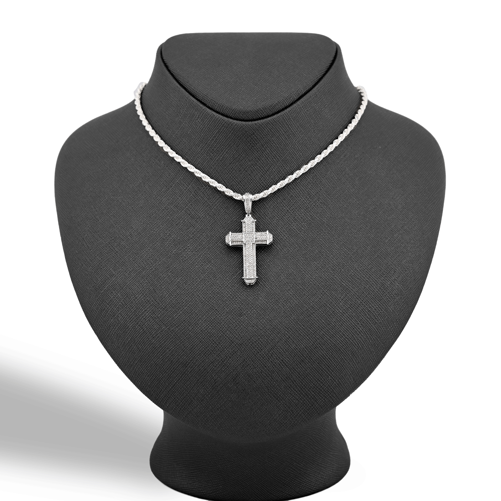 10K White Gold 0.5 CT Natural Diamond Cross Charm Men Pendant 1.75"