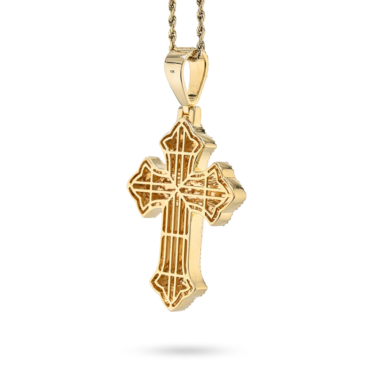 10K Yellow & White Gold 5 CT Natural Diamond Religious Cross Pendant Men Women Charm