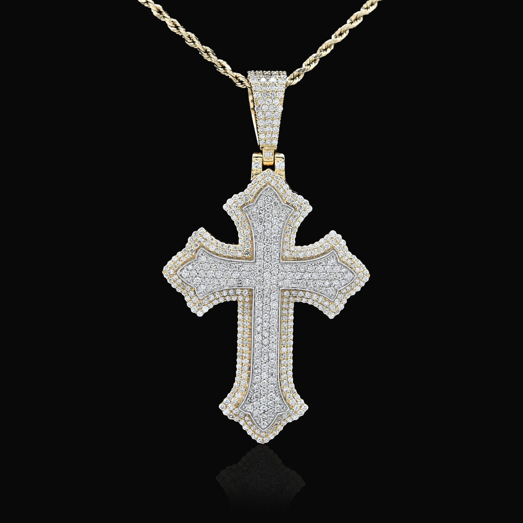 10K Yellow & White Gold 5 CT Natural Diamond Religious Cross Pendant Men Women Charm