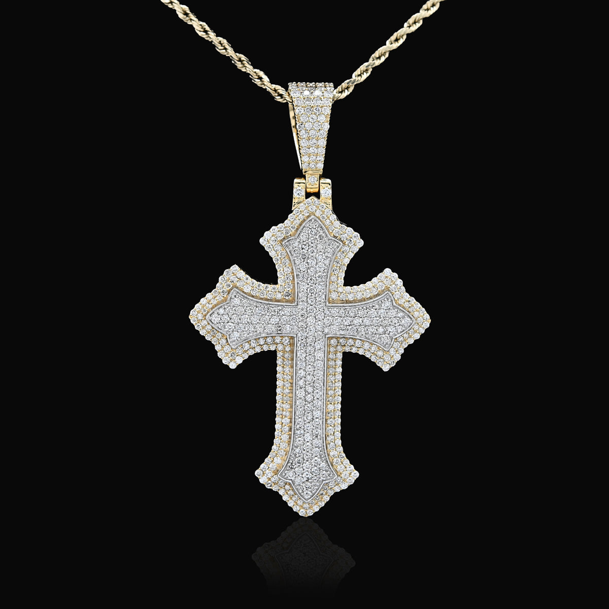 10K Yellow & White Gold 5 CT Natural Diamond Religious Cross Pendant Men Women Charm
