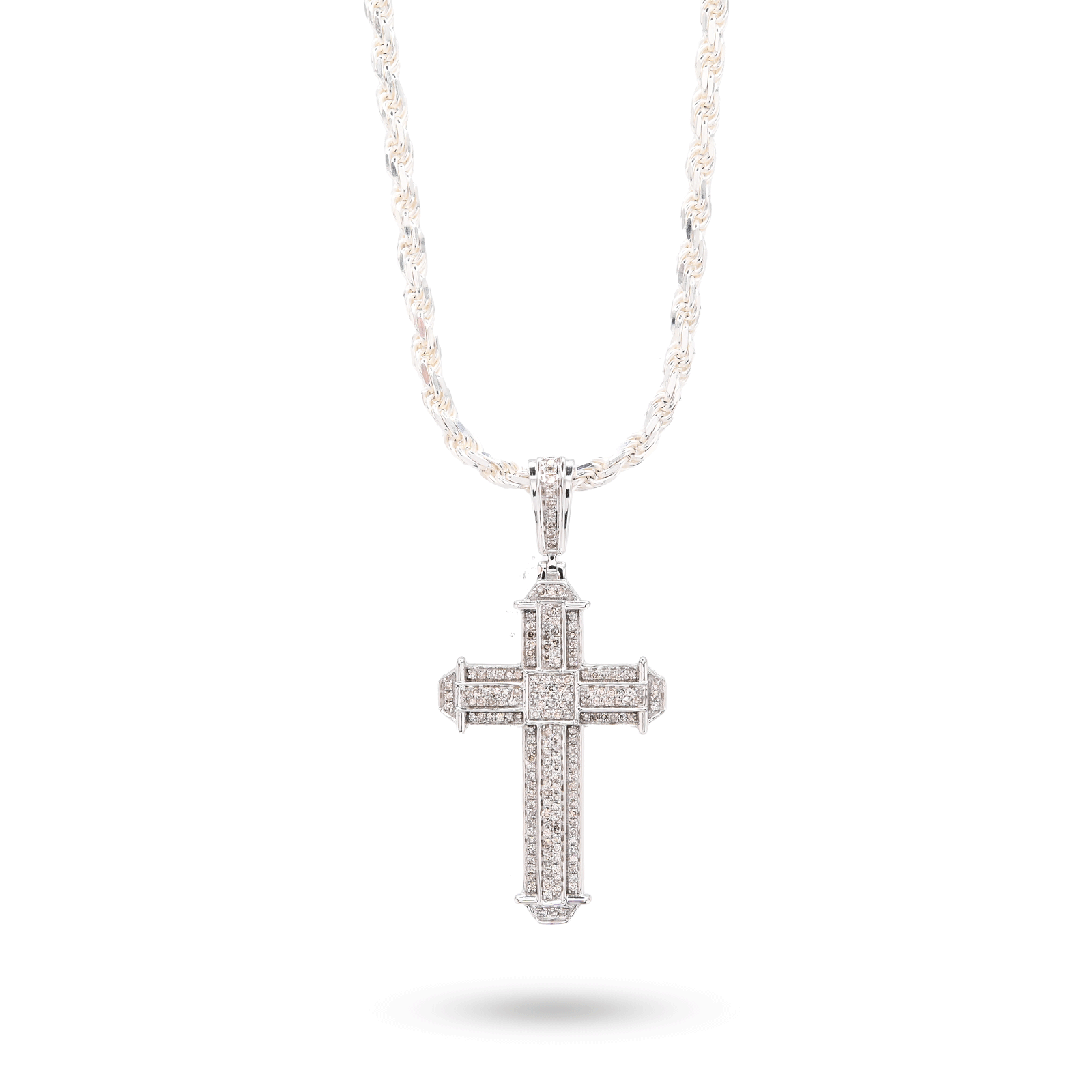 10K White Gold 0.5 CT Natural Diamond Cross Charm Men Pendant 1.75"
