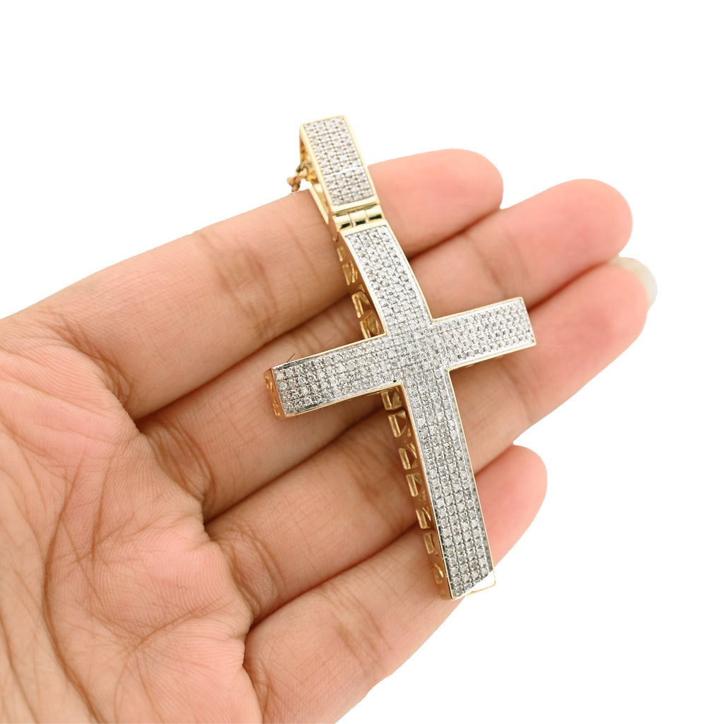 10K Yellow Gold 1.45 CT Natural Diamond Religious Cross Pendant Men Charm
