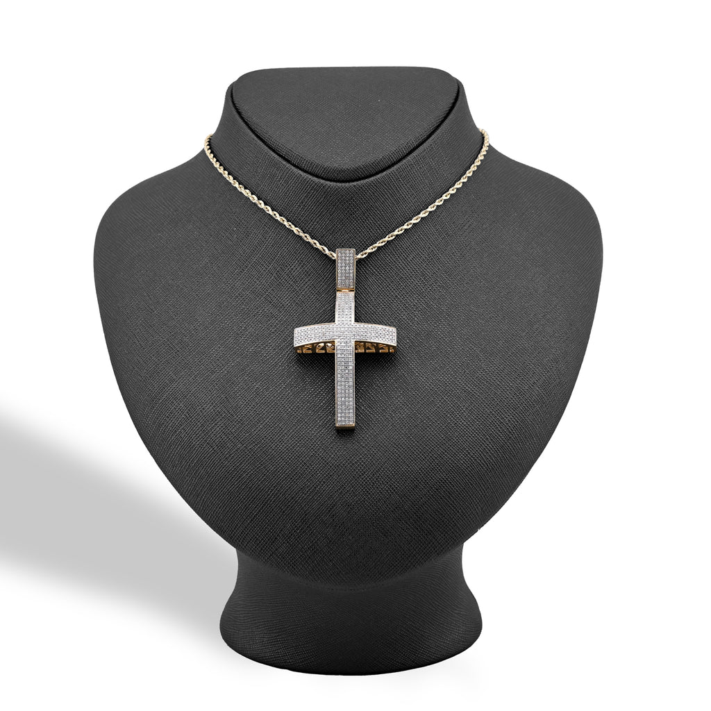 10K Yellow Gold 1.45 CT Natural Diamond Religious Cross Pendant Men Charm
