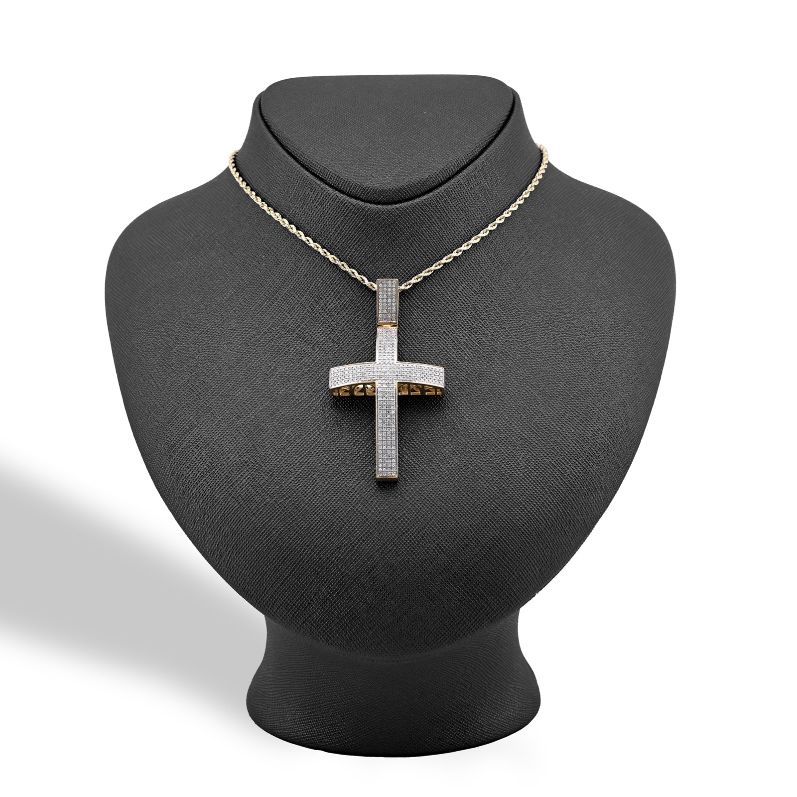 10K Yellow Gold 1.45 CT Natural Diamond Religious Cross Pendant Men Charm