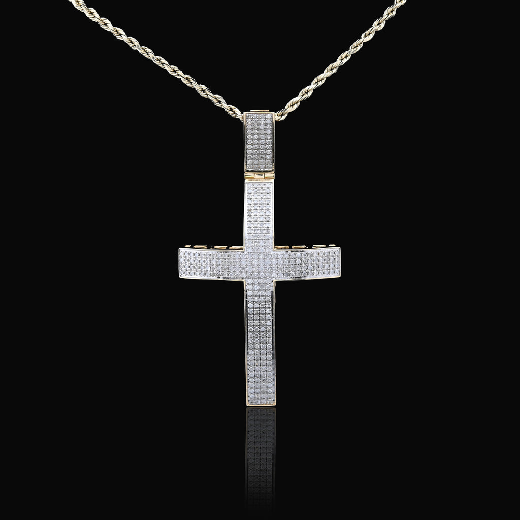 10K Yellow Gold 1.45 CT Natural Diamond Religious Cross Pendant Men Charm