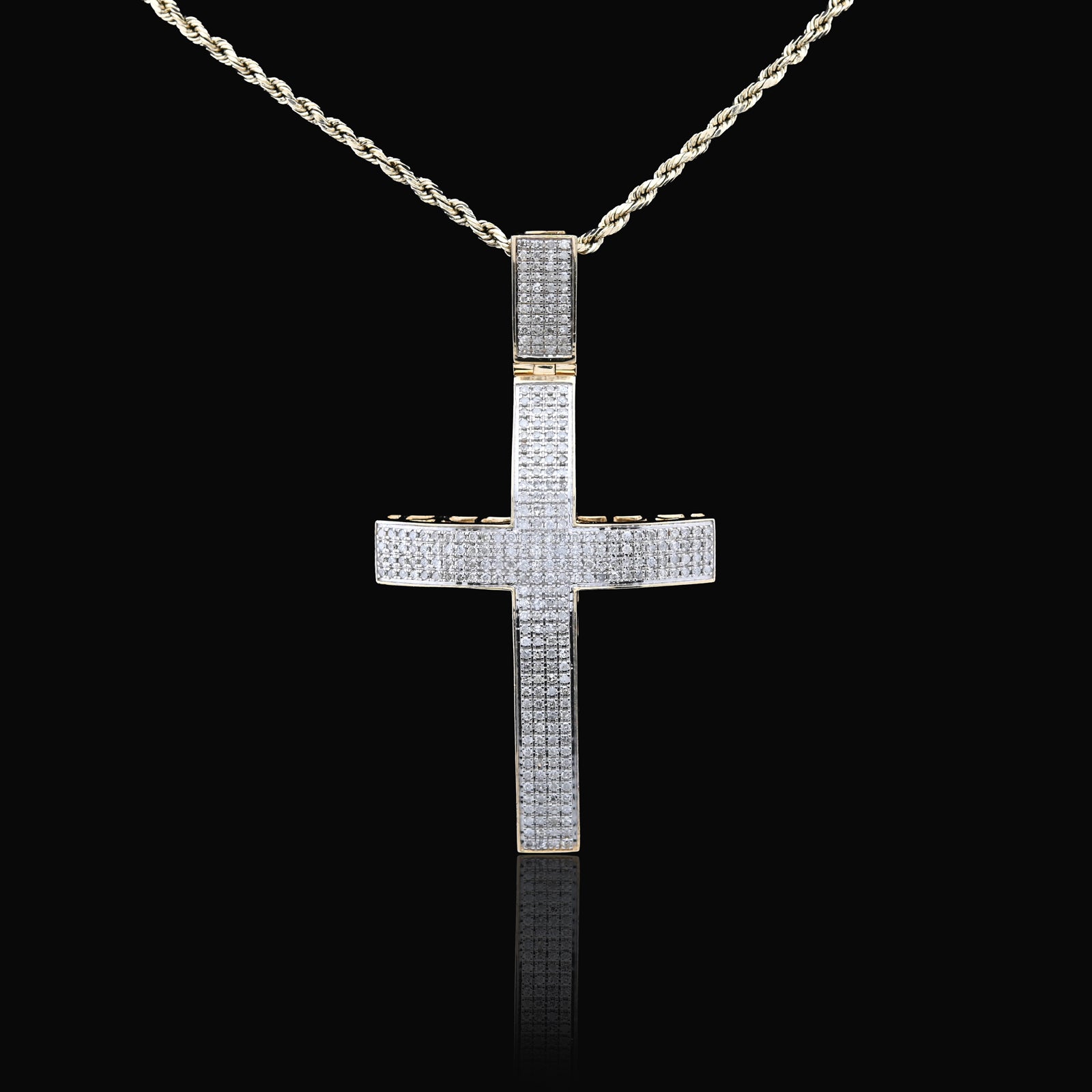 10K Yellow Gold 1.45 CT Natural Diamond Religious Cross Pendant Men Charm