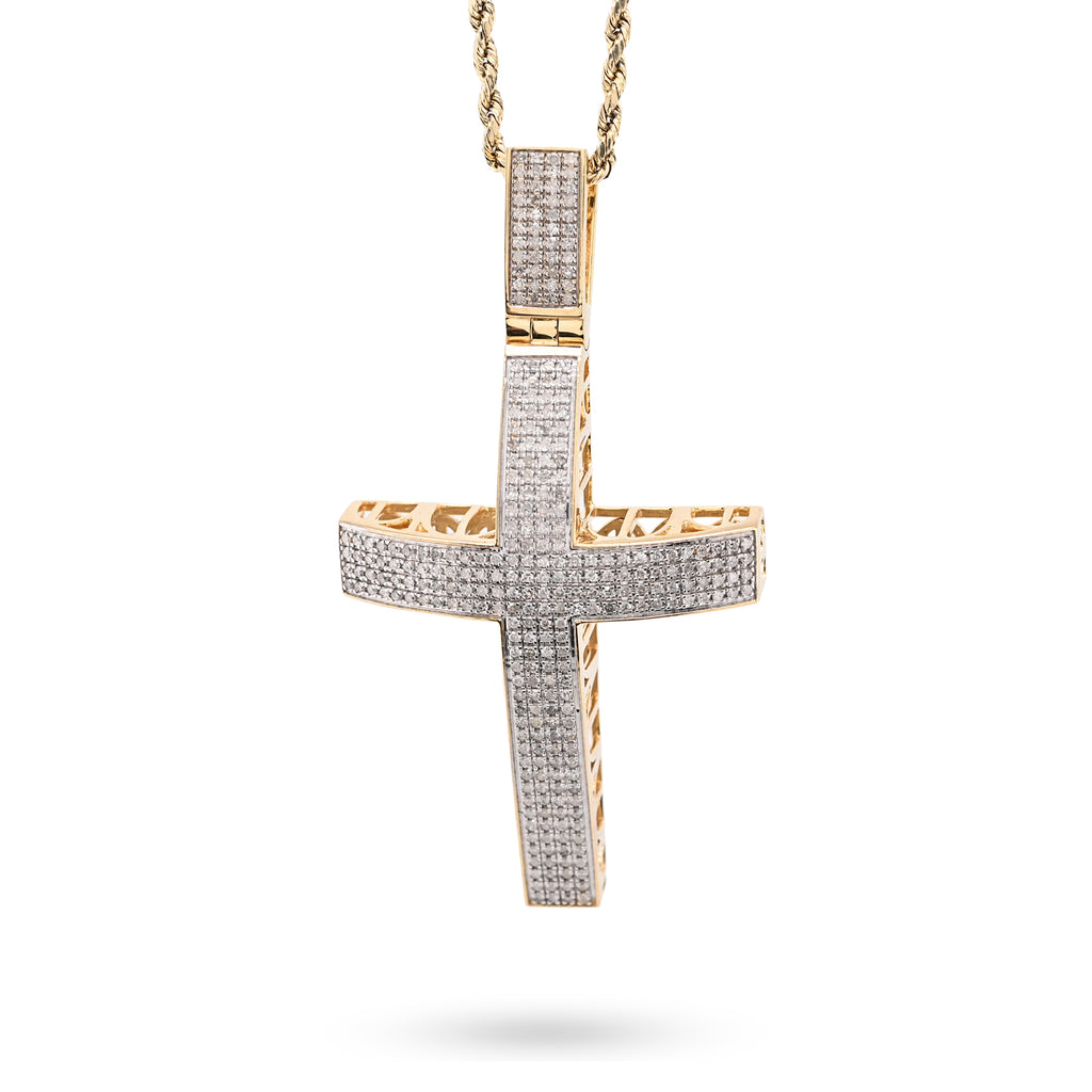 10K Yellow Gold 1.45 CT Natural Diamond Religious Cross Pendant Men Charm