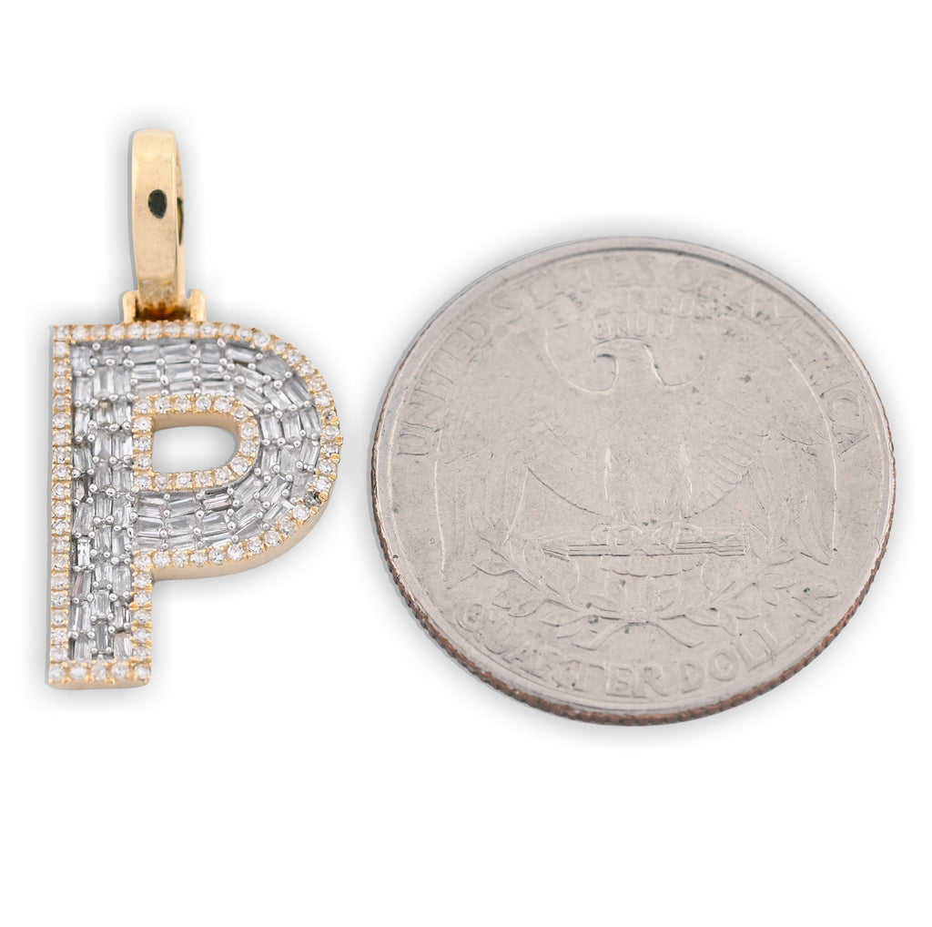 10K Yellow Gold 0,5 CT Natural Diamond "P" Initial Pendant Alphabet Men Women Charm
